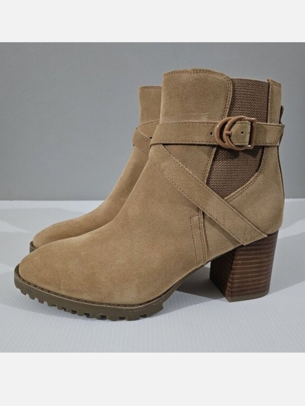 Blondo Tamzin Block Heel Ankle Boot 8.5 Tan Suede Waterproof Fall Casual NEW